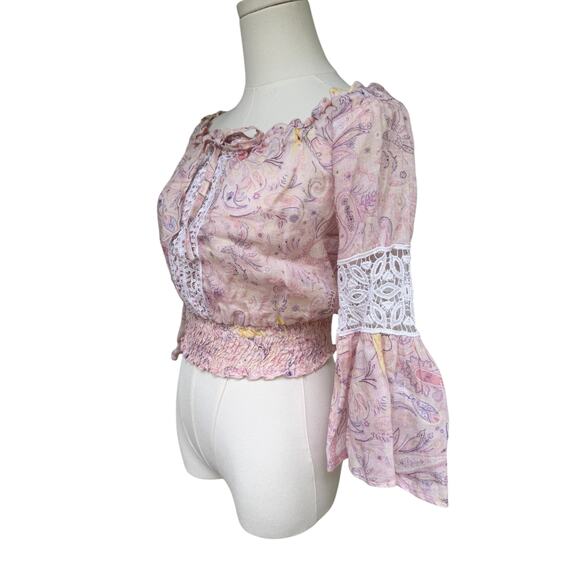 NWT Temptation Positano Paisley Linen Off The Shoulder Top coquette Cottagecore - Picture 7 of 11